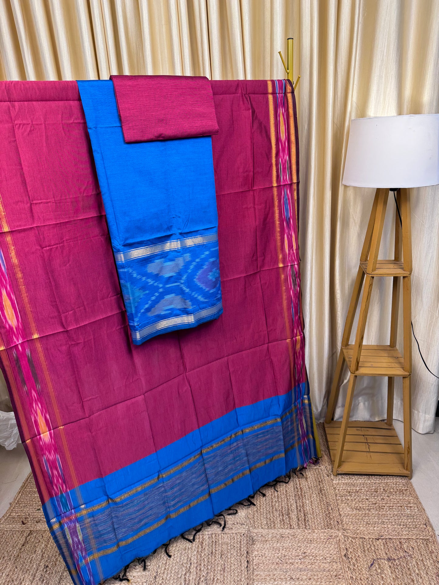 Pochampalli straight border Blue and Mauve-PSTB8