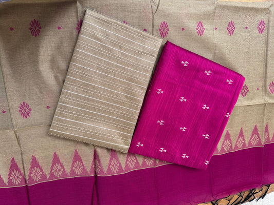 Rani pink Dupion with tussar bottom and Duppata