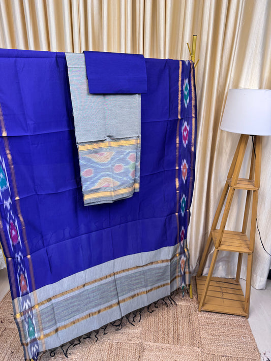 Pochampalli straight border Grey and violet -PSTB1