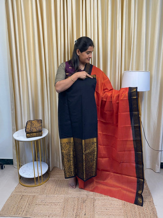 Black and orange sungudi 2 piece set