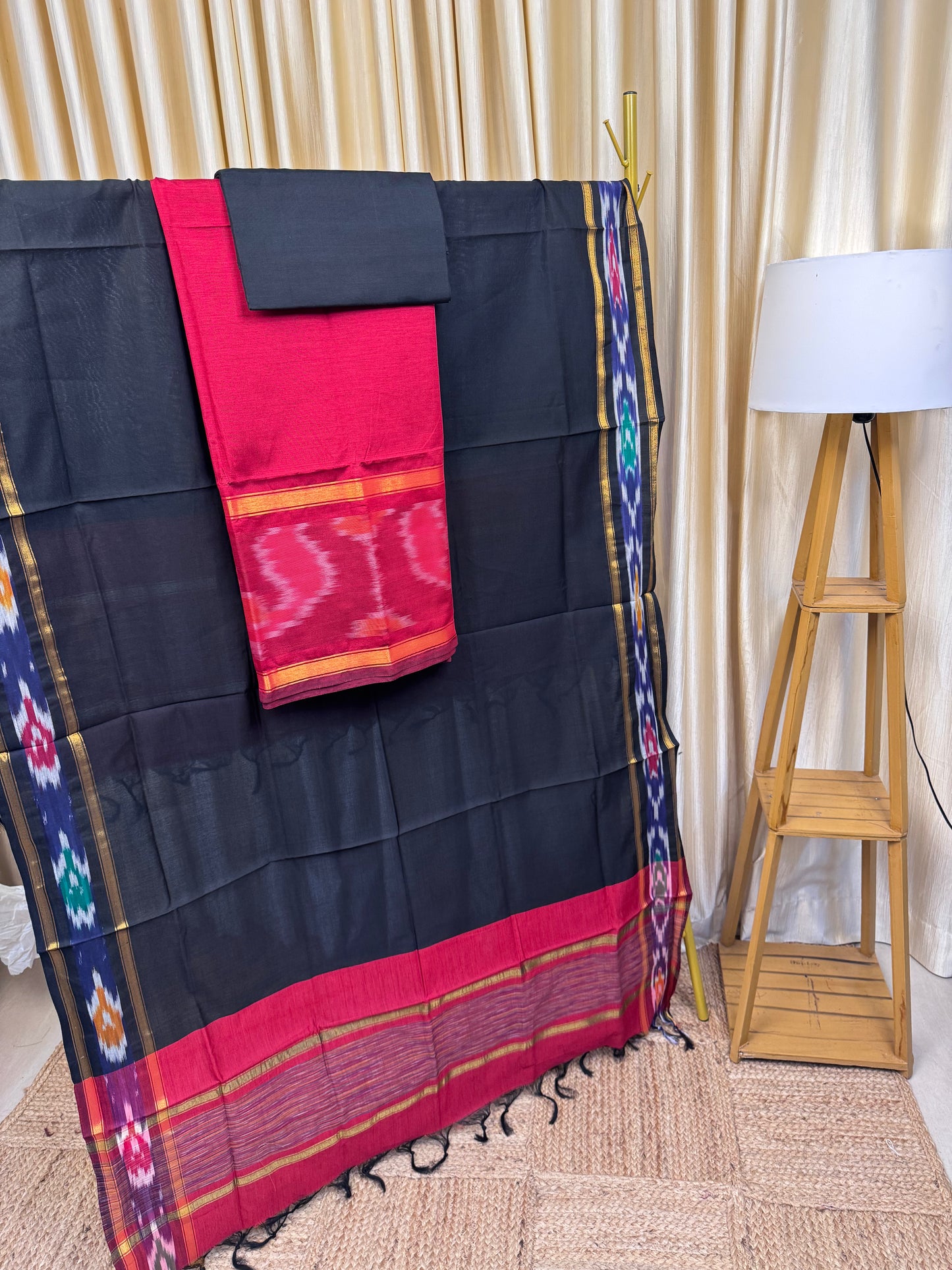 Pochampalli straight border Crimson and black-PSTB6