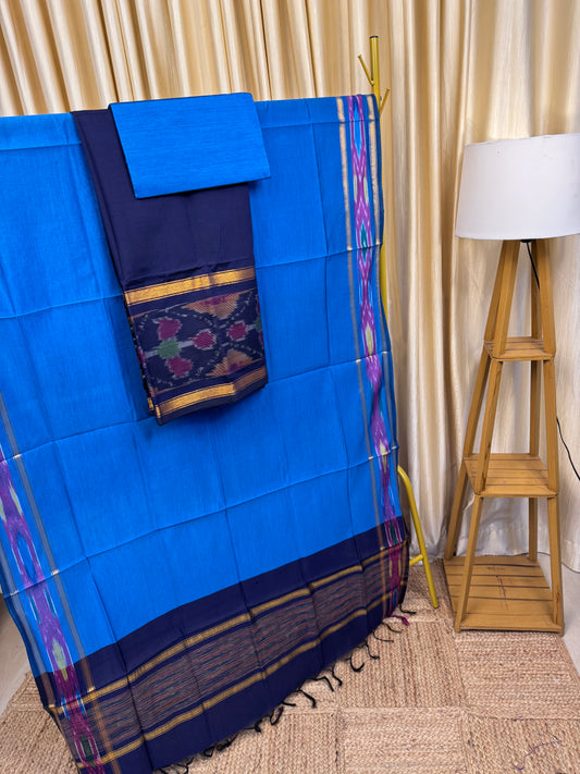 Pochampalli straight border Royal blue and  Blue-PSTB13