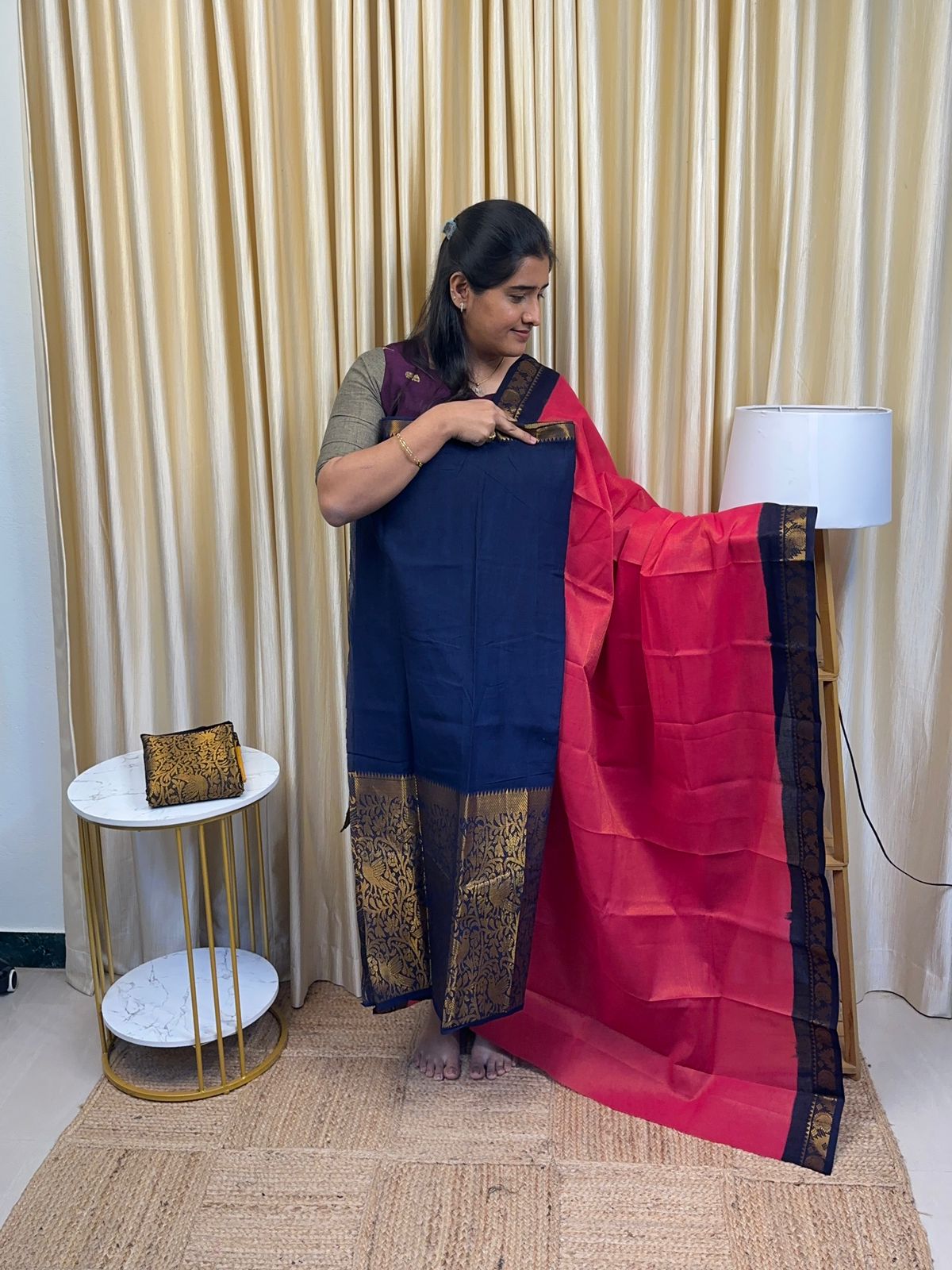 Blue and peach sungudi 2 piece set